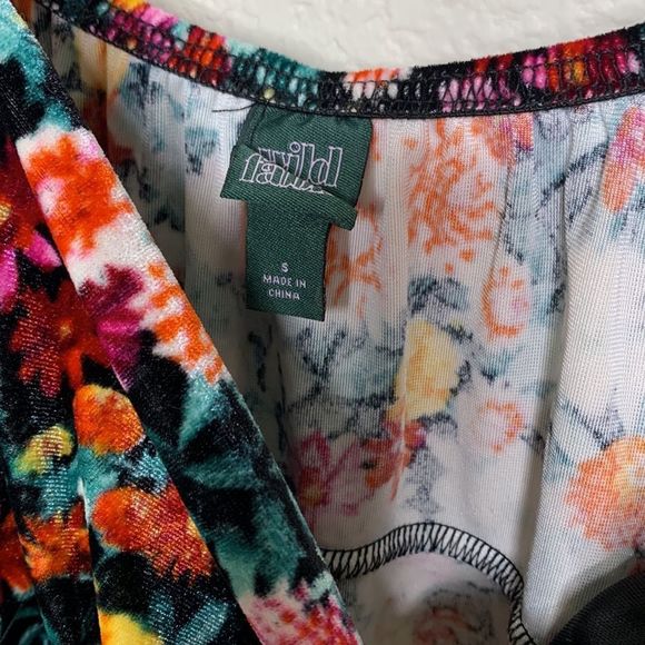 Wild Fable Velvet Floral Mini Dress New Small Ruched Long Sleeve - Picture 5 of 12